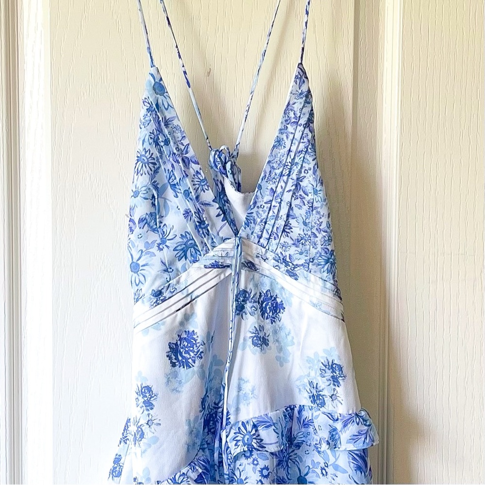 For Love & Lemons Rosalyn Maxi Dress Lace Patchwork Blue XS EUC - Picture 4 of 13